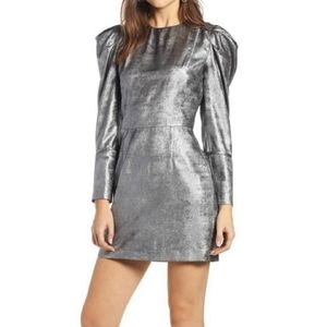 Something Navy Metallic Puff Sleeve Dress